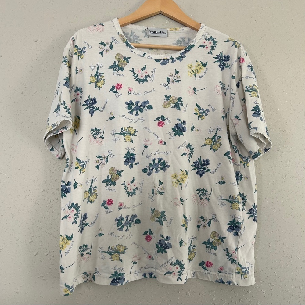Vintage Willow Bay Floral Print T-Shirt Flowers Gardening Casual XL